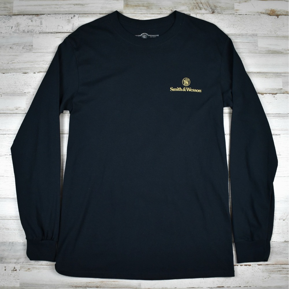Smith & Wesson Long Sleeve T-Shirt Mens Small Black Gold Cotton Graphic Logo Top